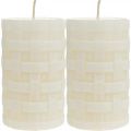 Floristik24 Rustic candles, white wax candles, basket pattern pillar candles 110/65 2pcs