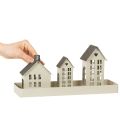 Lighthouse Set Metal Three Houses on Tray 35cm Grey | Floristik24.co.uk