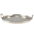 Floristik24 Tray Round Silver Metal Tray with Handle 38x35x6.5cm