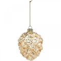 Floristik24 Cones for hanging, tree decorations, snow-covered deco cones Golden H9.5cm Ø8cm real glass 3pcs