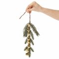 Artificial fir branch with gold-colored mini Christmas tree baubles, 46cm, 2 pieces | Floristik24.co.uk