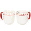 Floristik24 Ceramic Coffee Mug Set with Red Handle, Knit Pattern, and Heart Design, 9cm, 2pcs