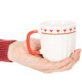 Ceramic Coffee Mug Set with Red Handle, Knit Pattern, and Heart Design, 9cm, 2pcs | Floristik24.co.uk