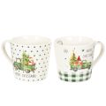 Floristik24 Merry Christmas Ceramic Mugs with Festive Car Design, Set of 2, 10cm