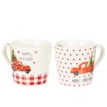 Floristik24 Set of 2 Christmas Ceramic Mugs with Red Car and Tree Design, 10cm