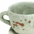 Floristik24 Plant pot cachepot cup with saucer vintage grey, natural clay Ø8cm H6.5cm 4 pieces