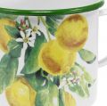 Floristik24 Enamel planter cup, decorative cup with lemon branch, Mediterranean planter Ø9.5cm H10cm