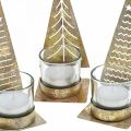 Floristik24 Tealight holder Christmas tree metal, glass lantern H15cm 3pcs
