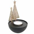 Floristik24 Tea light holder Christmas fir glitter black, golden Ø8.5cm 2pcs