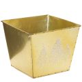Floristik24 Metal Planter with Glittering Christmas Tree Design, 18cm, Gold