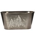 Floristik24 Oval Zinc Planter with Embossed Christmas Tree Design, 25cm, Silver
