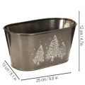 Oval Zinc Planter with Embossed Christmas Tree Design, 25cm, Silver | Floristik24.co.uk