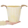 Metal pot, spring decoration, planter with handles, yellow, shabby chic, Ø18cm, H17.5cm | Floristik24.co.uk