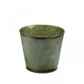 Floristik24 Decorative bucket with leaf decoration, autumn pot, metal decoration green Ø17cm H14.5cm