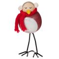 Set of 4 Winter Bird Figures with Scarf, 11cm, Red, White, and Black, Wooden and Metal Construction | Floristik24.co.uk