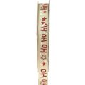 Floristik24 Christmas ribbon “Ho Ho Ho” gift ribbon beige 15mm 15m