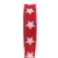 Floristik24 Christmas ribbon linen with star red 25mm 15m