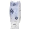 Floristik24 Christmas ribbon organza snowflakes white gray 40mm 15m