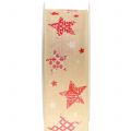 Floristik24 Christmas ribbon with star motif cream 40mm 20m