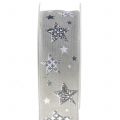 Floristik24 Christmas ribbon with star motif gray 40mm 20m