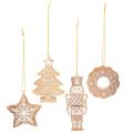 Floristik24 Christmas Ornaments Set – Gingerbread Look with Icing Details, Nutcracker, Star, Tree, Wreath, 6 cm, 4 Pieces