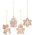 Floristik24 Set of 4 Christmas Ornaments in Gingerbread Look – Reindeer, Gingerbread Man, House, Snowflake – 7cm – Plastic – Brown and White