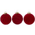 Set of 12 Velvet Christmas Baubles Bordeaux Red 8cm | Floristik24.co.uk