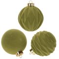 Floristik24 Set of 12 Moss Green Flocked Christmas Baubles, 8cm, Plastic