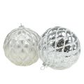 Floristik24 Christmas balls with diamond pattern silver matt, glossy Ø8cm 2pcs