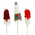 Floristik24 Gnome to stick with knitted hat red, white, gray 11–13cm L34–35.5cm 12pcs
