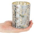 Glass Lantern with Winter Forest Branch Design, Gold Interior, 12cm | Floristik24.co.uk