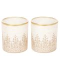 Floristik24 Lantern glass tealight holder floral pattern Ø8cm H9cm 2pcs