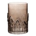 Floristik24 Glass Lantern with House Motif for Table Decoration, Brown, 23cm