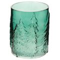 Floristik24 Glass Lantern with Pine Tree Relief Design, 16cm, Turquoise Green, Indoor Festive Decoration