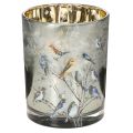 Floristik24 Glass Candle Holder with Winter Bird Design, 12cm