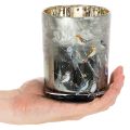 Glass Candle Holder with Winter Bird Design, 12cm | Floristik24.co.uk