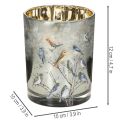 Glass Candle Holder with Winter Bird Design, 12cm | Floristik24.co.uk