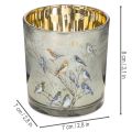 Glass Tealight Holders with Bird and Snowflake Design, Gold Interior, 8cm, Set of 2 | Floristik24.co.uk