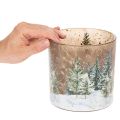 Glass Lantern with Winter Forest Design, 15cm, Multicolour, Indoor Tealight Holder | Floristik24.co.uk