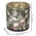 Glass Candle Holder with Pinecone and Snowflake Design, 15cm | Floristik24.co.uk