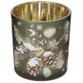 Floristik24 Glass Candle Holder with Winter Pine Motif, 8cm, Set of 2