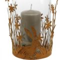 Lantern with rabbits, spring decoration, metal decoration with flowers, Easter patina Ø11.5cm H18cm