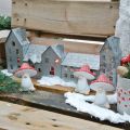 Row of houses, metal decoration for lighting, Advent decoration, silver lantern L52cm H20cm | Floristik24.co.uk