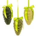 Floristik24 Beflocked Hanging Pine Cones with Ribbon and Bow, 18cm, Set of 3