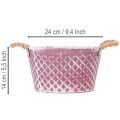 Zinc bowl, diamond shape with rope handles, violet/white washed, Ø24.5cm H14cm | Floristik24.co.uk