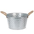 Floristik24 Round zinc bowl with rope handles Ø28cm H16cm