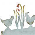 Floristik24 Zinc tray spring meadow and rooster 30cm