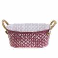 Floristik24 Zinc bowl oval diamond with rope handles violet white washed 24cm H10cm