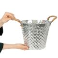 Zinc pot, diamond shape, with rope handles, whitewashed, Ø24.5cm H21cm | Floristik24.co.uk
