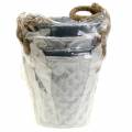 Floristik24 Zinc pot diamond with rope handles gray white washed Ø14cm H13cm 4pcs